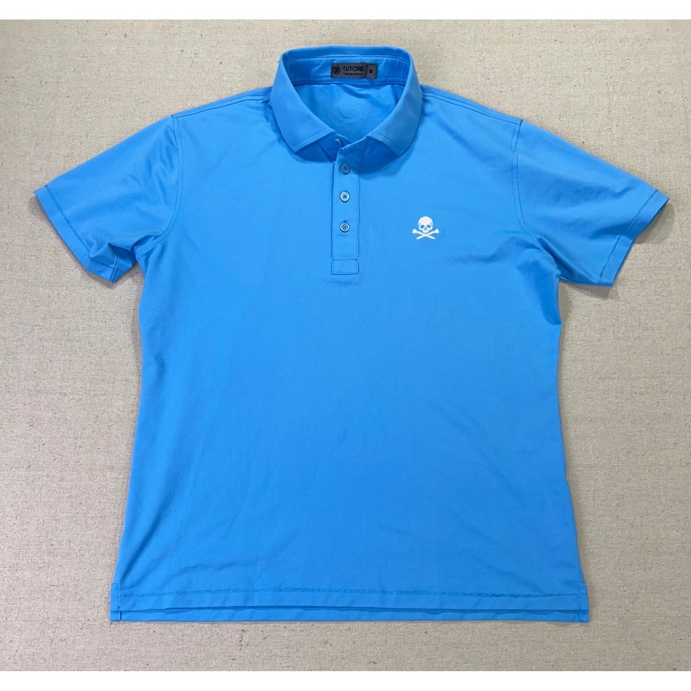 G/FORE Mens Medium Skull Embroidered T-Crossbones Golf Polo Shirt Blue